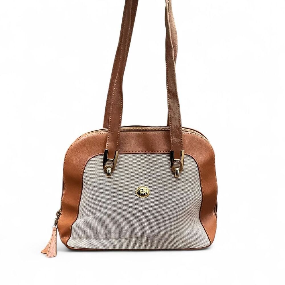 Focus Paris Tan & Canvas Structured Shoulder Bag